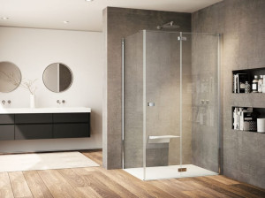 Стеклянная угловая душевая кабина с распашной дверью