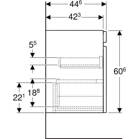 501.904.00.1 Шкафчик для раковины Geberit Renova Plan, с одним выдвижным ящиком и одним внутренним выдвижным ящиком Geberit  - Вид №55