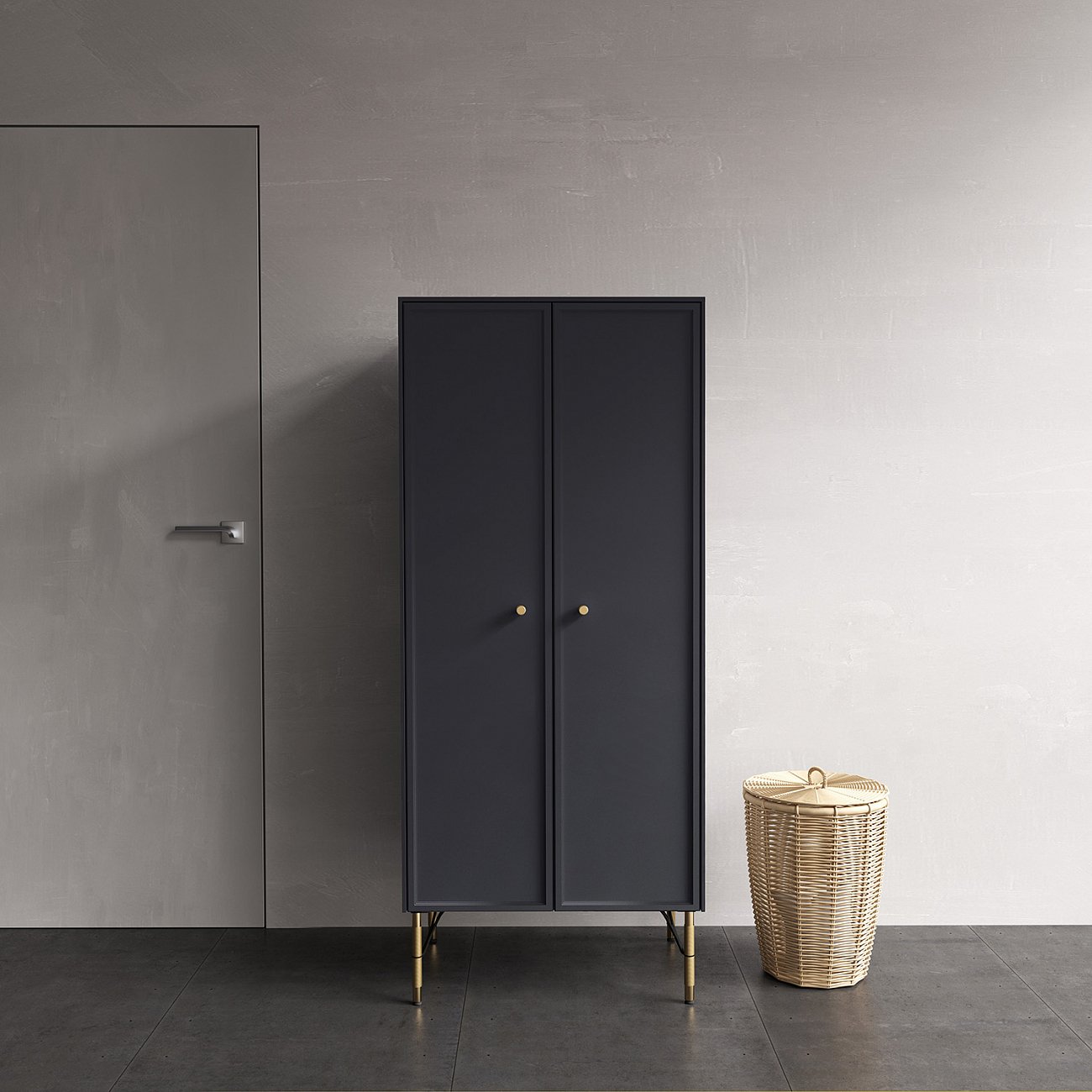 Шкаф распашной двухдверный с металлическими ножками 150х62 см серый Moon BRAGIN DESIGN MOON 00-3862430 Серый - Вид №2