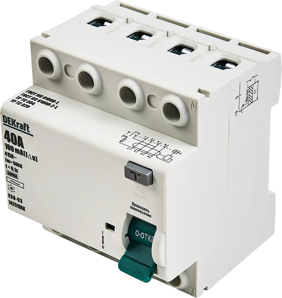 УЗО DEKraft ВДТ-03 4P 40А с защитой от токов утечки 88461153