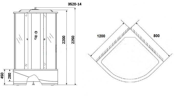 Душевая кабина NG- 3520-14L (1200х800х2150) высокий поддон(45см) стекло ТОНИРОВАННОЕ Niagara Classic 35201433L - Вид №2