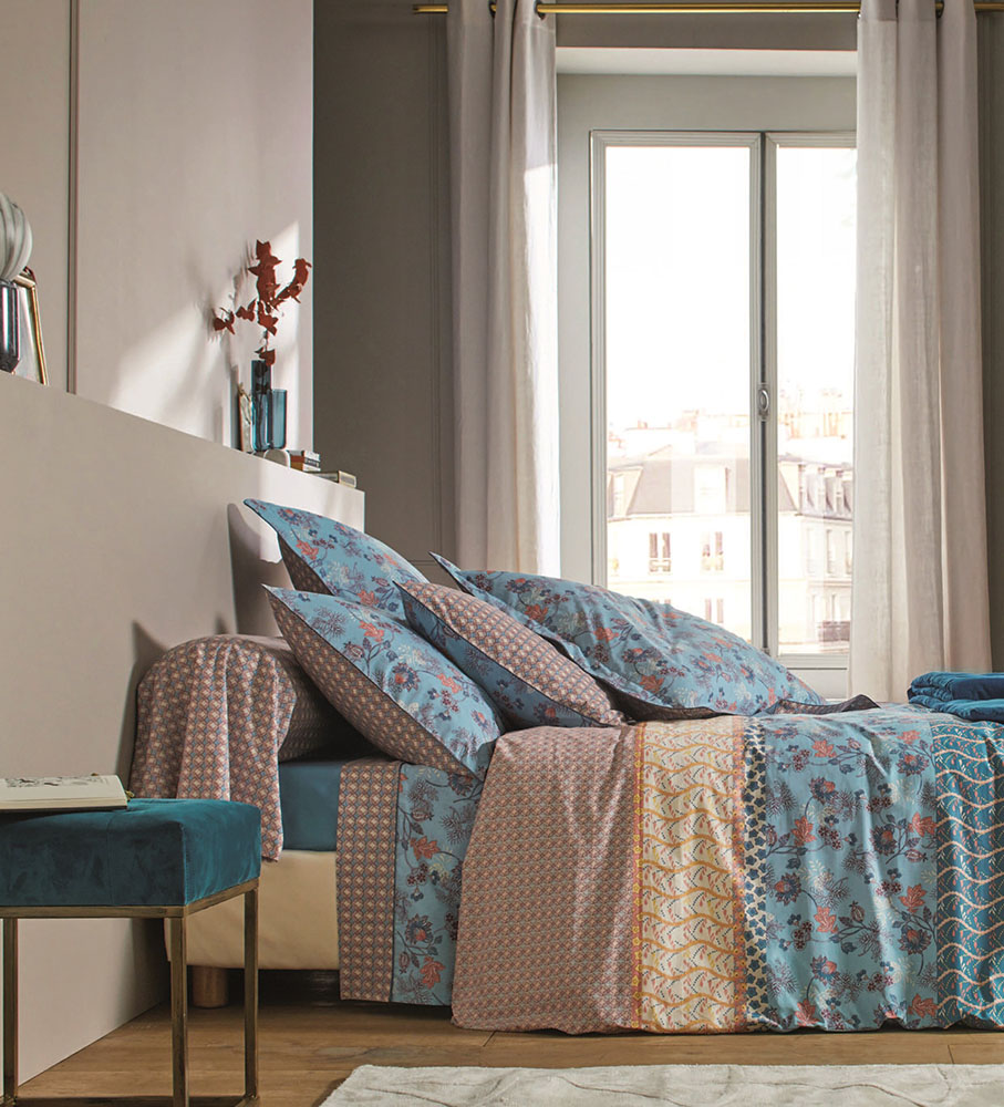 DECOR_CEL_200 КПБ бирюзовый 200/220 прост 240/300 2 нав 50/75 перкаль 200TC (в подарочной коробке) Blanc des Vosges Santreyd 