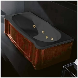 Ванна Gruppo treesse New Classic Young STX-V674B-SX-WO-CZ чёрная с золотой фурнитурой и гидромассажем и дезинфекцией прямоугольная левая деревянная панель орех
