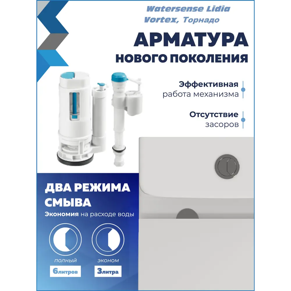 Унитаз-компакт Watersense Lidiavortex безободковый торнадо сиденье с микролифтом двойной смыв 89457943 STLM-2057891 - Вид №6