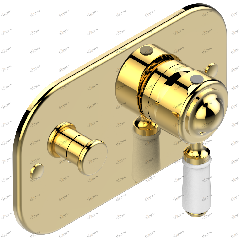 A04-6550B Внешняя часть смесителя для душа однорычажного встраиваемого в стену с переключателем 6550 Thg-paris Broadway с рукоятками Золото A04 6550B CAT.F