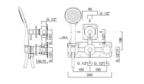 Встраиваемый смеситель для душа с ручным душем Rubinetteria Giulini MyRing Deluxe ARCH-00027516 - Вид №2