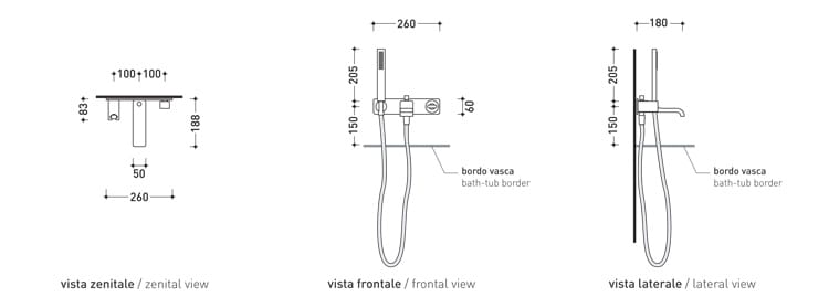 Однорычажный настенный смеситель для ванны с ручным душем Ceramica Flaminia Noke' ARCH-00022598 - Вид №2
