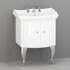 7361K7 Мебель закрытая лакированная белая глянцевая под умывальник 69 в комплекте с ногами серебро и ручкой кристаллом с окантовкой Kerasan RETRO Италия