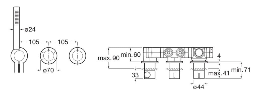 Латунный встраиваемый термостатический смеситель для душа с ручным душем Roca T_Multi ARCH-00123446 - Вид №4