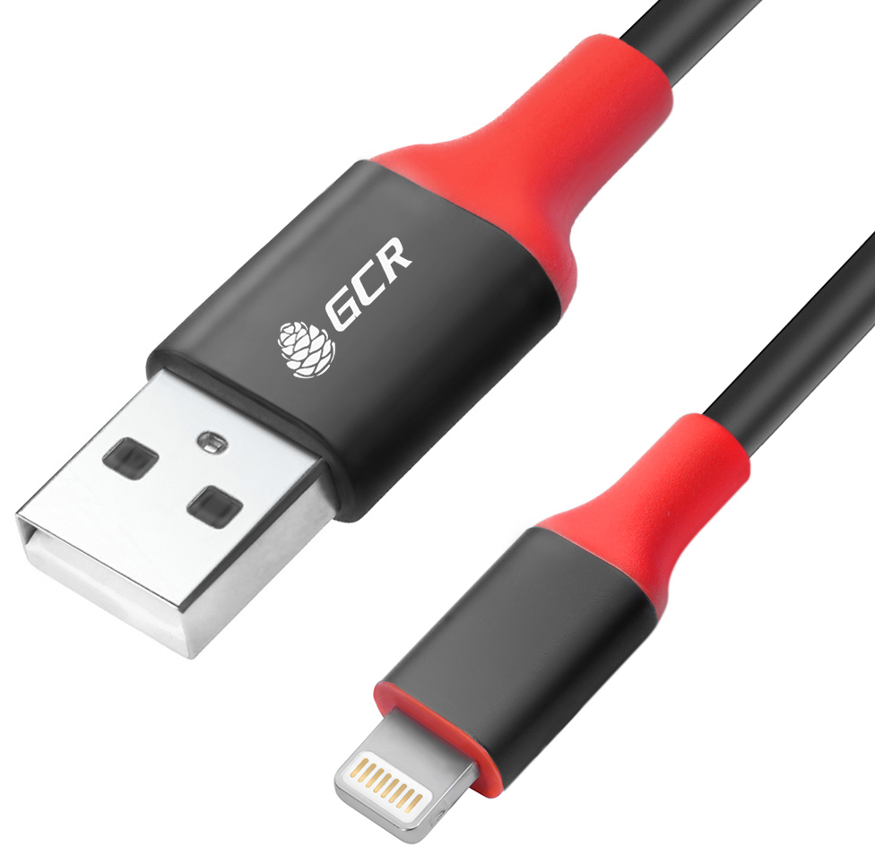 GCR-50954 кабель 3a 1.0m apple usb 2.0 am/lightning 8pin mfi для iphone 5/6/7/8/x - поддержка всех ios, черный, алюминиевый корпус черный, красный пвх, Greenconnect Santreyd 