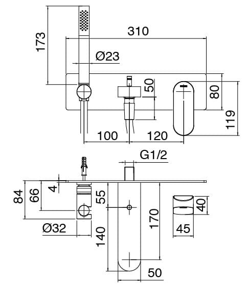 Смеситель для ванны из латуни с ручным душем с пластиной Zazzeri Trend X ARCH-00128267 - Вид №1