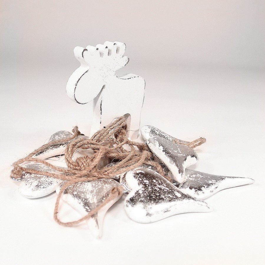 Гирлянда новогодняя подвесная "Сердца вытянутые серебряные" Snow hearts, 60 см ENJOYME  253064 Серебро  - Вид №3