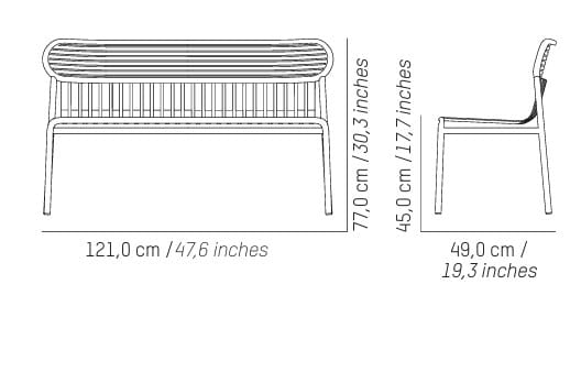 Алюминиевая садовая скамейка с порошковым покрытием со спинкой In Stock Petite Friture ARCH-00058201 - Вид №2