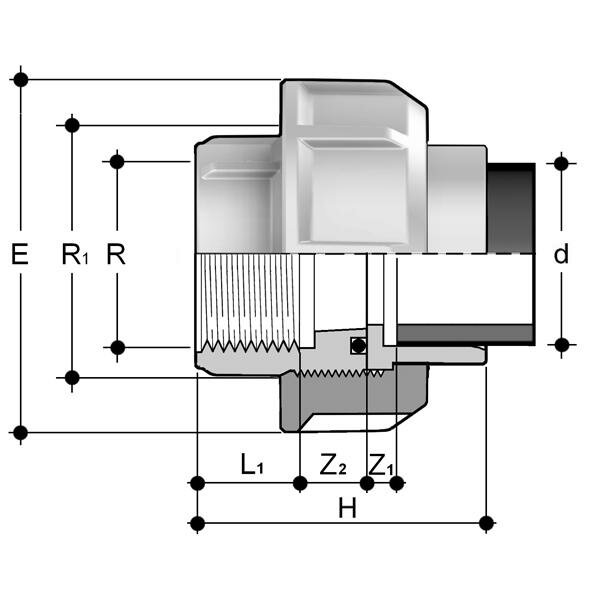 SANIT 752820500 Адаптер соединение, ПП, SDR 11, цилиндрической трубной резьбой, одна Heizelementmuffe другая сторона ПП-внутренняя резьба  - Вид №1