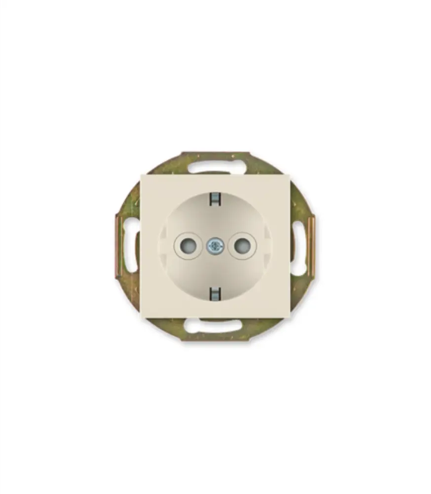 91698794 Розетка с защитой встраиваемая Aling-conel Prestige 6001.9 с заземлением и шторками цвет кремовый STLM-1105430