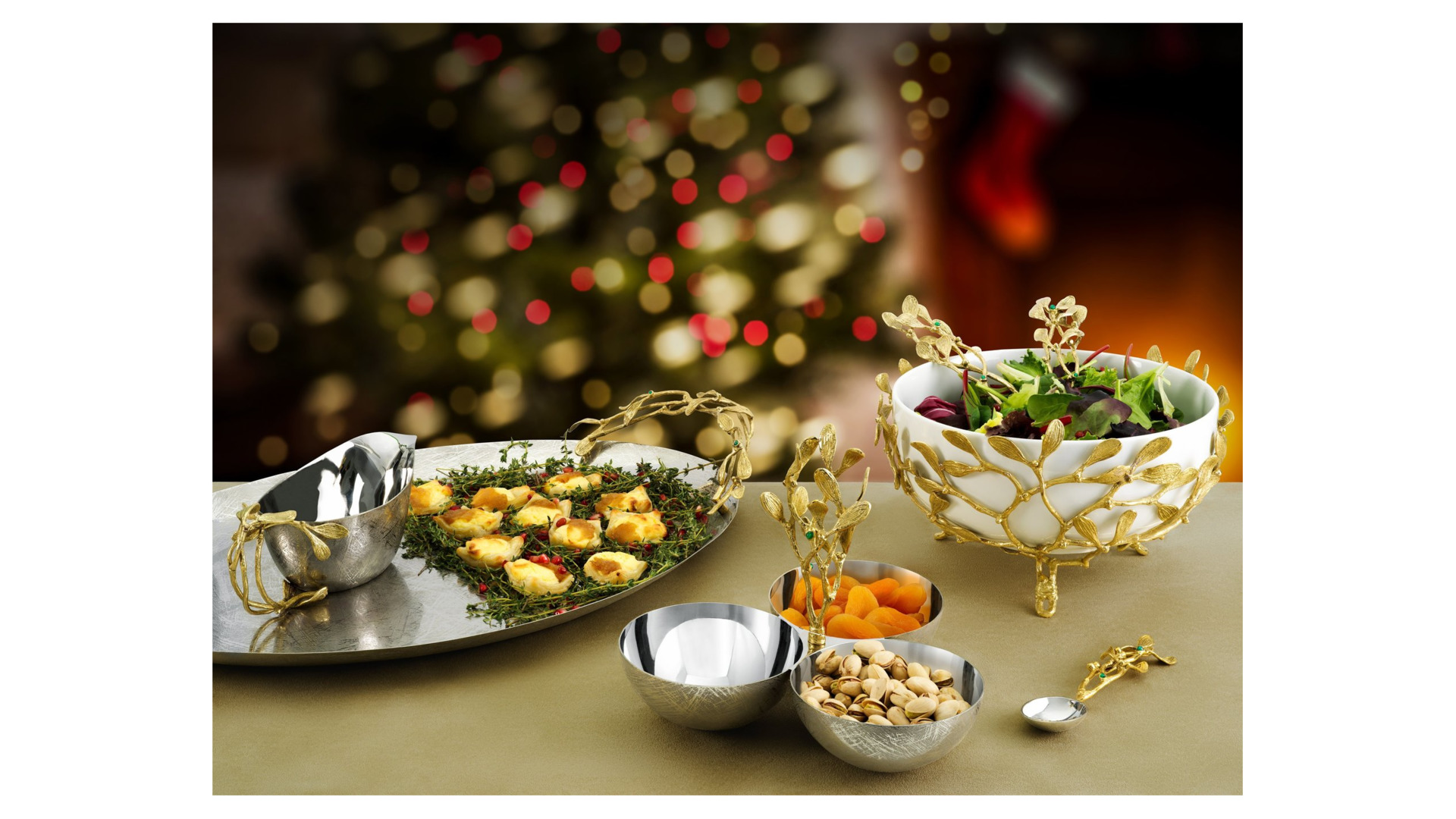 10663686 Michael Aram Менажница трехсекционная Michael Aram "Омела" 23см Сталь нержавеющая  - Вид №3