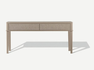 Деревянная и кожаная консоль с металлическим декором