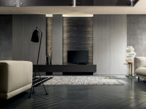 Оборудованная стена, установленная в milltech с подставкой для телевизора