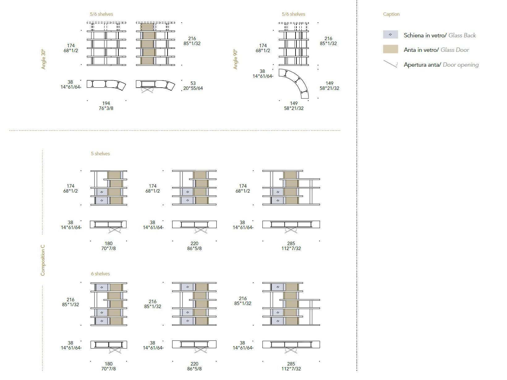 Модульный деревянный и стеклянный книжный шкаф с подставкой для телевизора REFLEX ARCH-00079118 - Вид №3