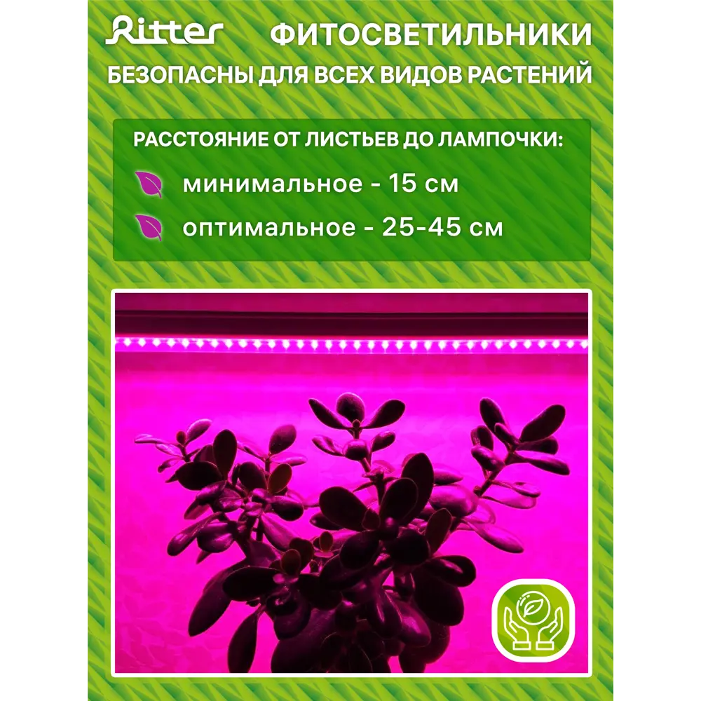 Фитосветильник линейный светодиодный Ritter 10 Вт 572 мм на кронштейне с прищепкой 56304 4 красно-синий спектр розовый свет 83614002 STLM-2129954  - Вид №13