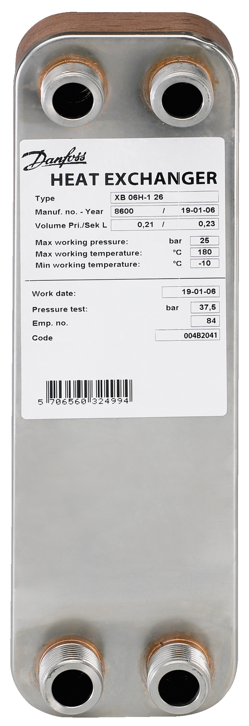 Danfoss Паяный пластинчатый теплообменник серии XB06 XB 06H-1 10 G 3/4Ax20mm 004B2037  - Вид №18