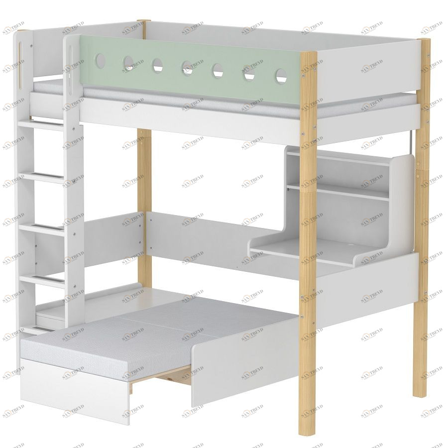 Кровать Flexa White Casa высокая со встроенным модулем, 200 см, мятная лакированная 801751322