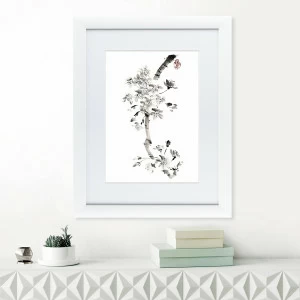 Картина в деревянной раме 60х47 см "Японская акварель Суми-э, №1" КАРТИНЫ В КВАРТИРУ  093770 Бежевый;белый;зеленый;разноцветный