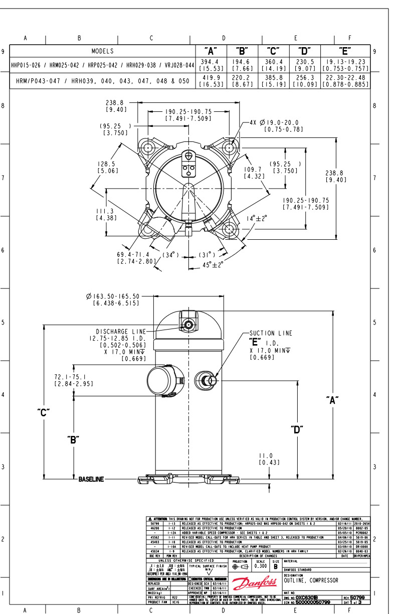 Danfoss H серия — Герметичные спиральные компрессоры, R407C HLP072T4LC6 Компрессор спиральный 121L1753  - Вид №8