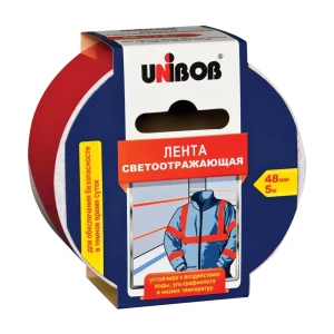 91160151 Клейкая лента Unibob светоотражающая 48мм х 5м красно-белая STLM-1391052