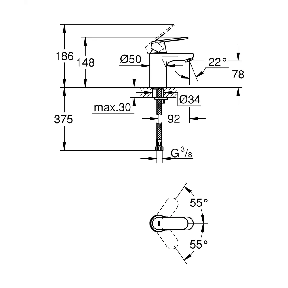 Смеситель для раковины Grohe Eurosmart Cosmo S однорычажный цвет хром 82199639 STLM-2103141 Eurosmart Cosmopolitan - Вид №10