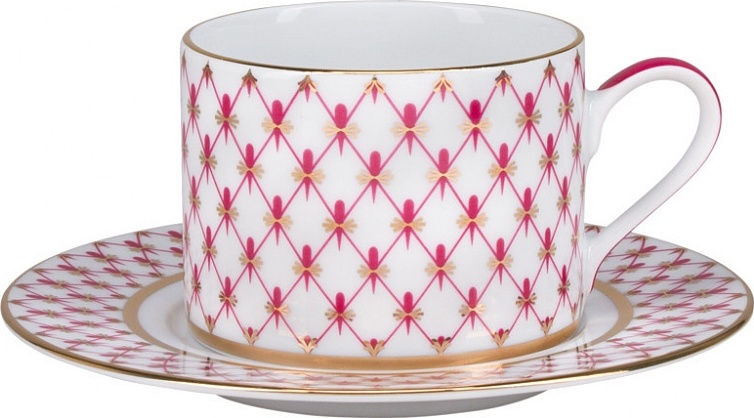 10611131 Императорский фарфоровый завод Чашка чайная с блюдцем ИФЗ "Сетка-Блюз" 300мл, ф.Соло Фарфор твердый 