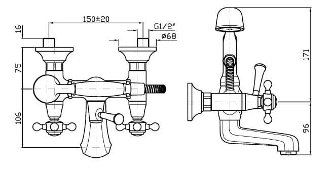 Настенный смеситель для ванны с 2 отверстиями Zucchetti Агора ARCH-00038082 - Вид №2