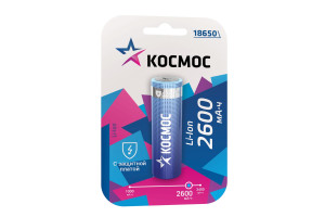 16160430 Аккумулятор 18650 LI-ion 2600 mAh 1BL с защитой KOC18650Li-ion26PBL1 КОСМОС