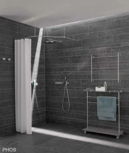 DSFE1000K45 Пятиугольный карниз для душевой занавески, 100 x 100 см, для настенного монтажа. PHOS