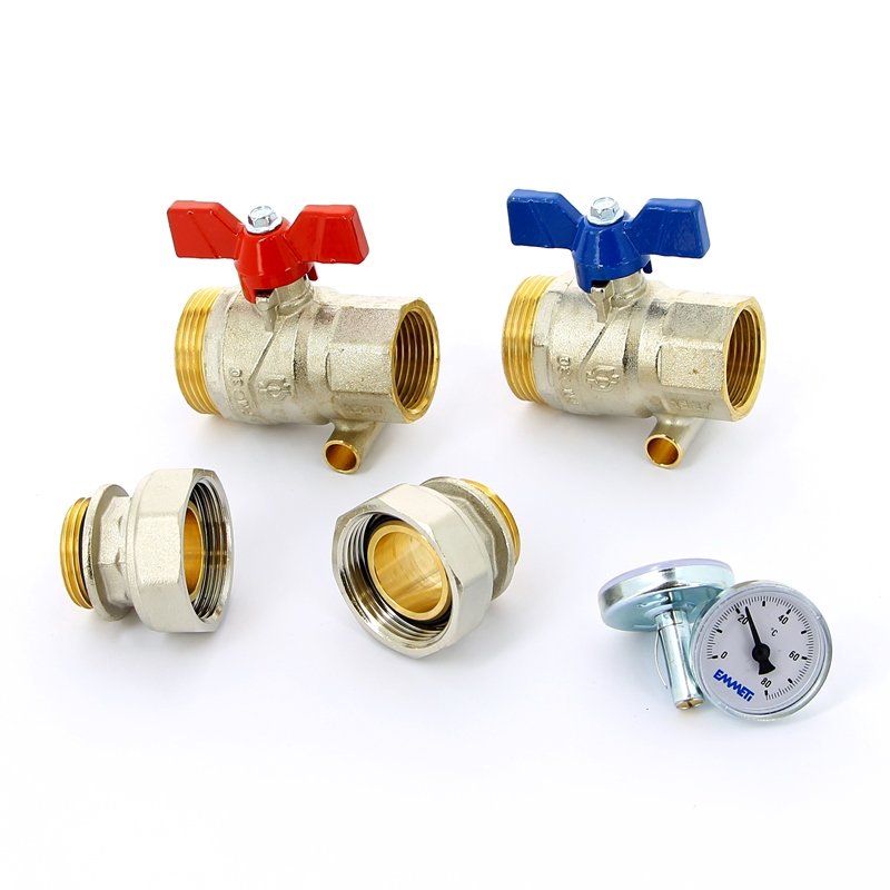 Кран сгон НВ 1"1/4 с термометром для коллектора бабочка 2 шт EMMETI 1306132 - Вид №4