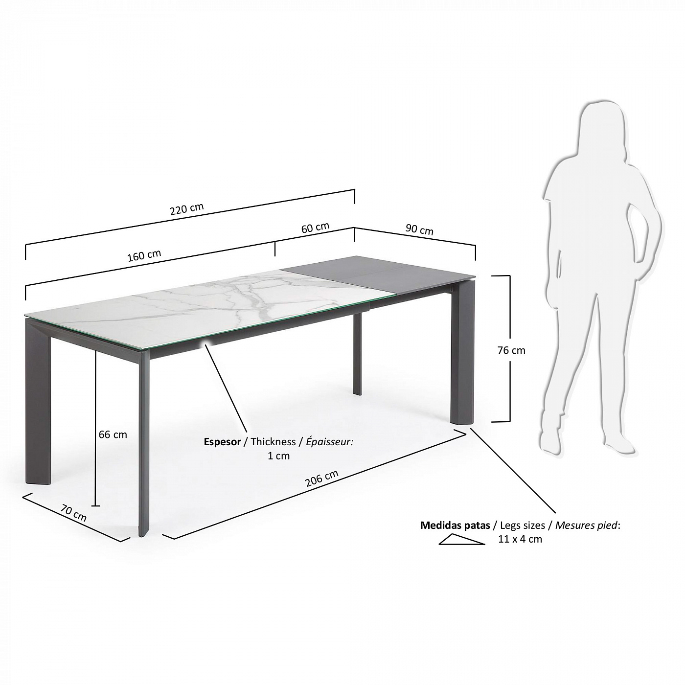051240 Стол Atta 160 (220) x90 антрацит, керамика La Forma Axis - Вид №5