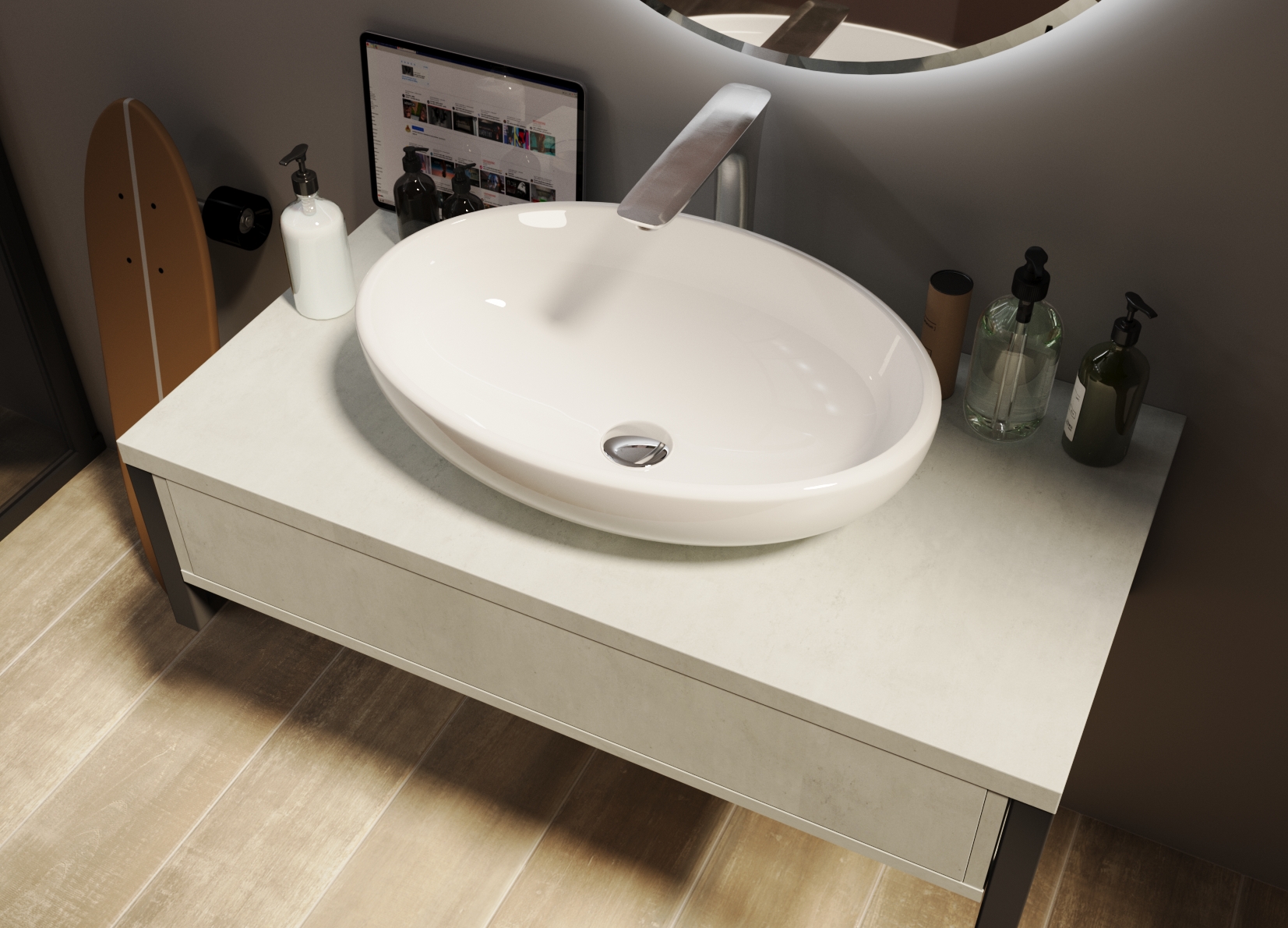 У85852 Тумба GRUNGE LOFT 90П 1в.я Бетон светлый 1 Marka GRUNGE LOFT  - Вид №1