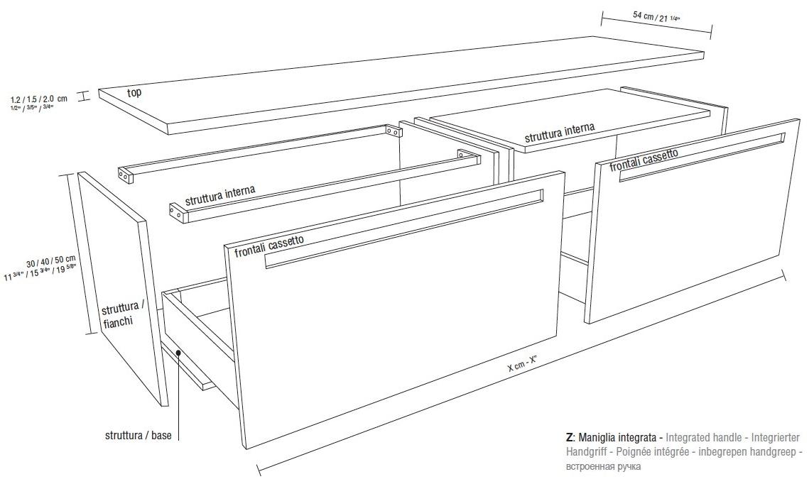 RIFRA Низкая подвесная тумба для ванной из орехового дерева Zero bagno sun-id-1388584 - Вид №2