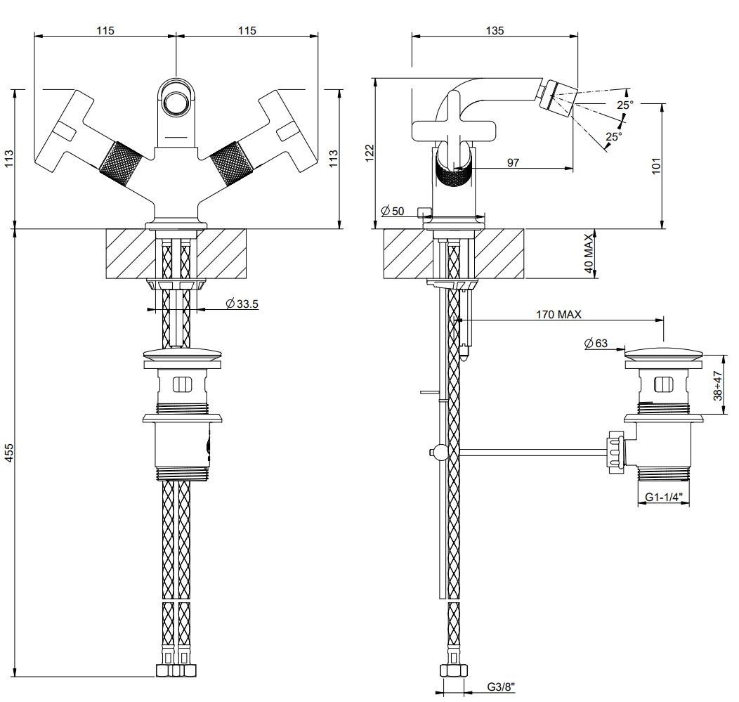 Латунный смеситель для биде с регулируемым горлышком Gessi гравировка ARCH-00117151 - Вид №2