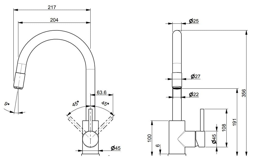 Смеситель для кухни из нержавеющей стали с поворотным изливом Tubico Kitchen River ARCH-00134238 - Вид №1