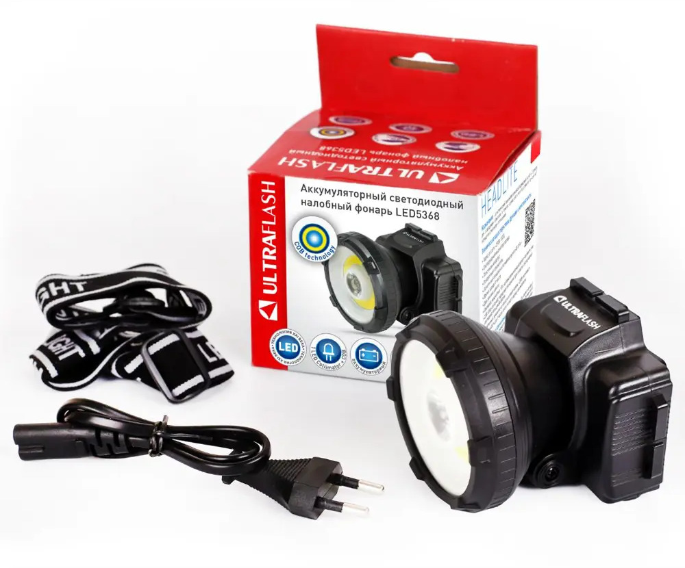 90435223 Фонарь налобный Ultraflash LED5368 аккумуляторный LED+1.5 Вт COB STLM-0224889