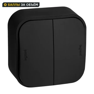 Выключатель проходной накладной Legrand Quteo 2 клавиши цвет черный