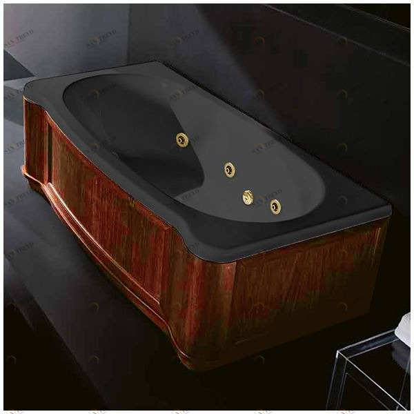 Ванна Gruppo treesse New Classic Young STX-V674B-SX-WO-CZ чёрная с золотой фурнитурой и гидромассажем и дезинфекцией прямоугольная левая деревянная панель орех STXV674BSXWOCZ