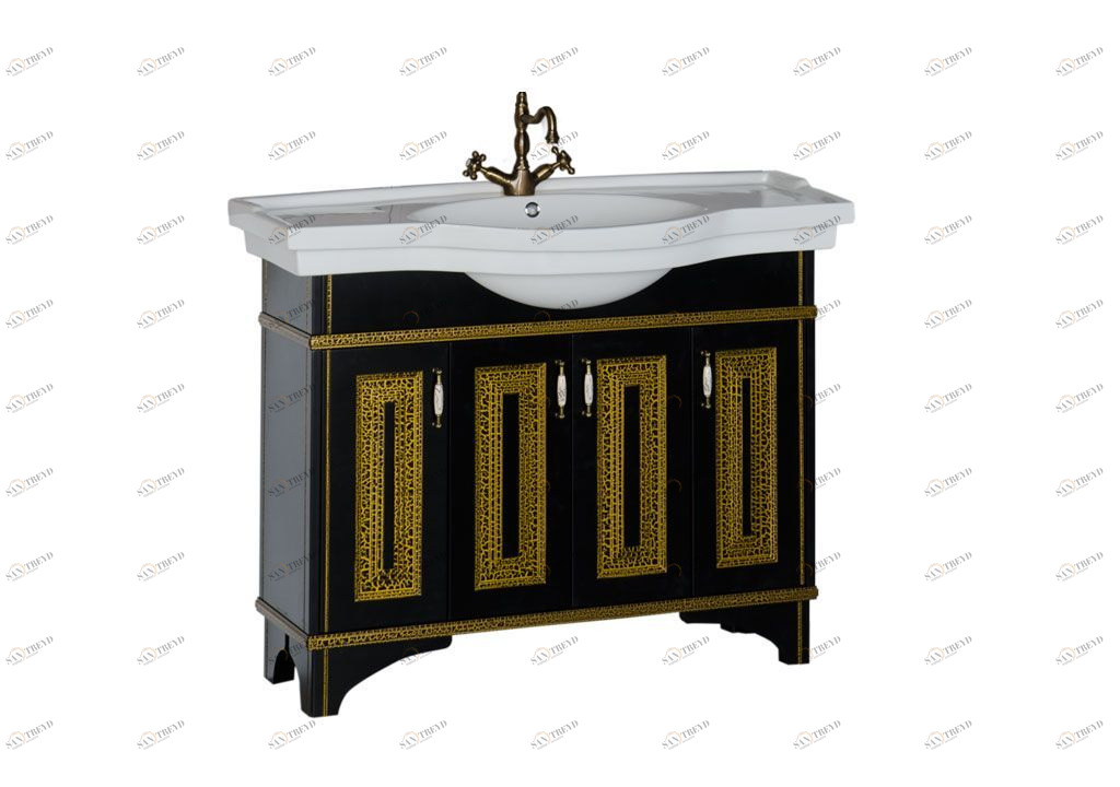 Тумба с раковиной Aquanet Валенса 110 черный краколет/золото 0018030500172466