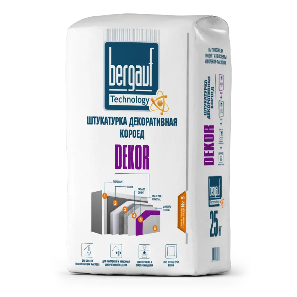 Декоративная штукатурка BERGAUF Dekor «Короед» для фасадов и интерьеров 12984887 STLM-0002634