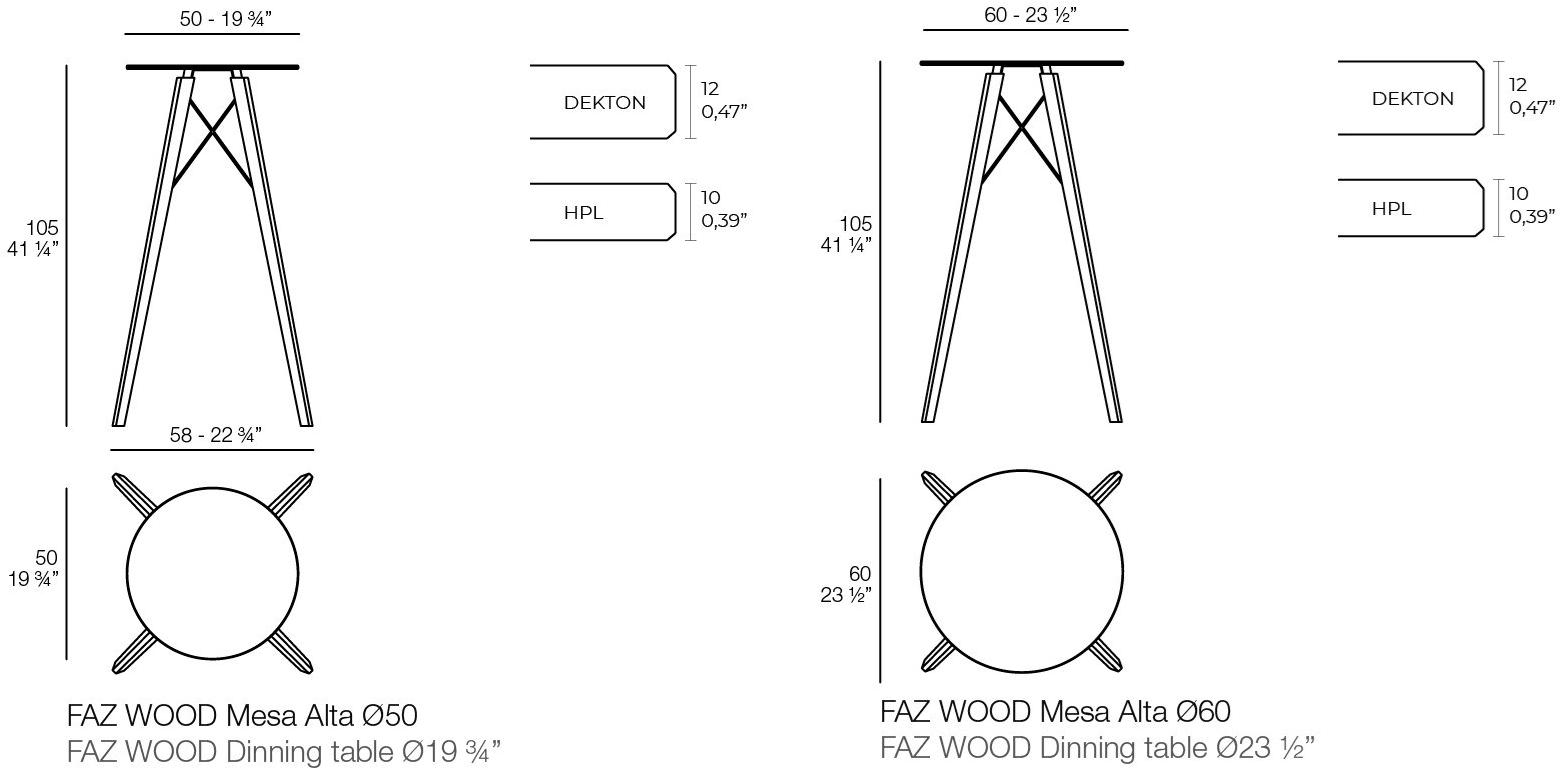 VONDOM Круглый высокий стол из hpl Faz wood 54316, 54318 - Вид №2