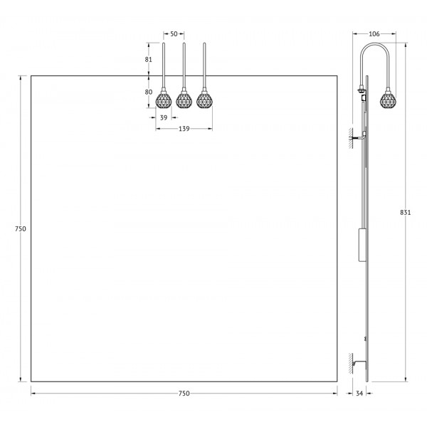 Зеркало со светильниками (75х75 см) ELLUX (Чехия) CRY-A3 0210 sun-id-561526 - Вид №1