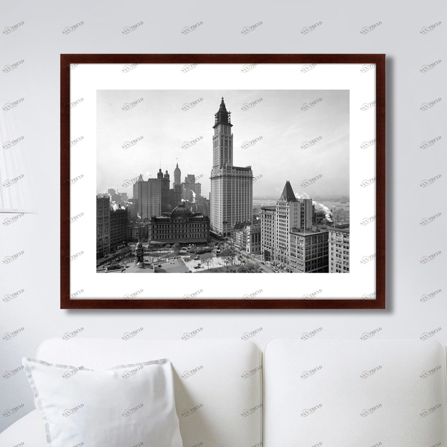Картина черно-белая 80х100 см Woolworth Building, New York, 1913г. КАРТИНЫ В КВАРТИРУ  00-3894702 Белый;черный 
