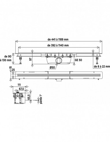 569500 000 00  Водоотводящий желоб Panama, регулируемый от 400 до 1200 мм, с уплотнительной лентой Valentin Хром  - Вид №7
