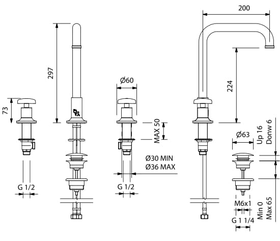 Высокий металлический кран для раковины с 3 отверстиями Park Avenue Cross ARCH-00086943 - Вид №2